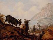 Jacobus Mancadan Peasants and goats in a mountainous landscape Spain oil painting artist